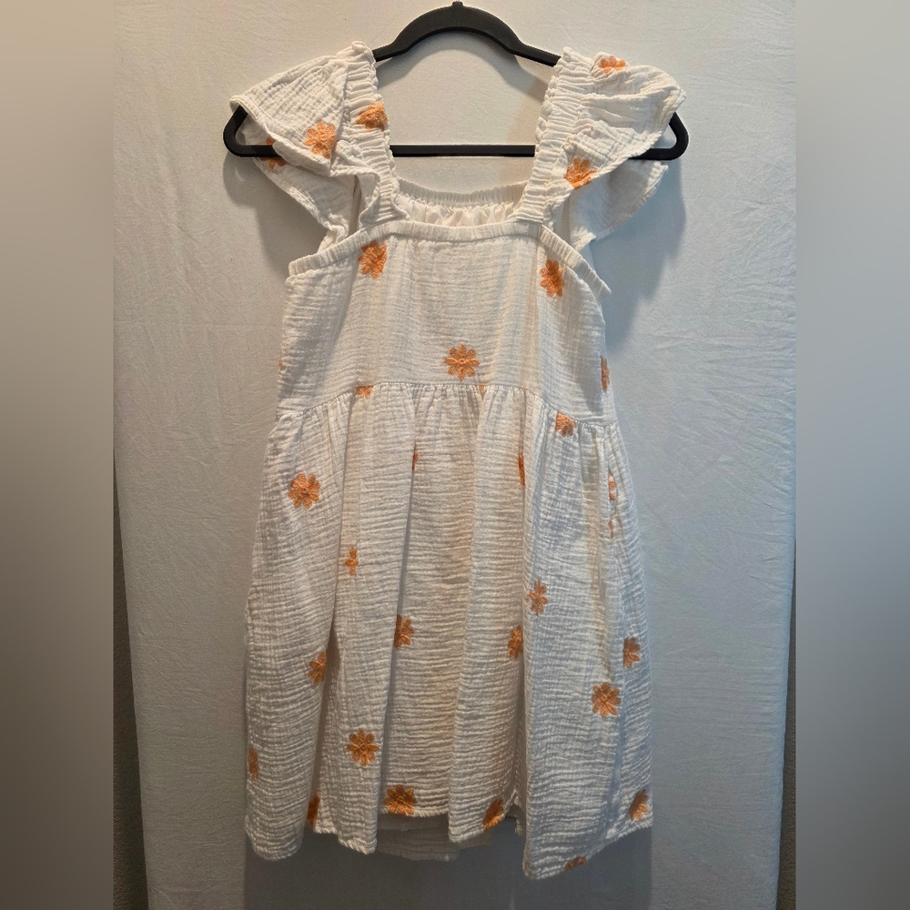 Cat & Jack Girls White Orange Floral Embroidered Smocked Ruffle Sun Dress XL 14 - Picture 5 of 9